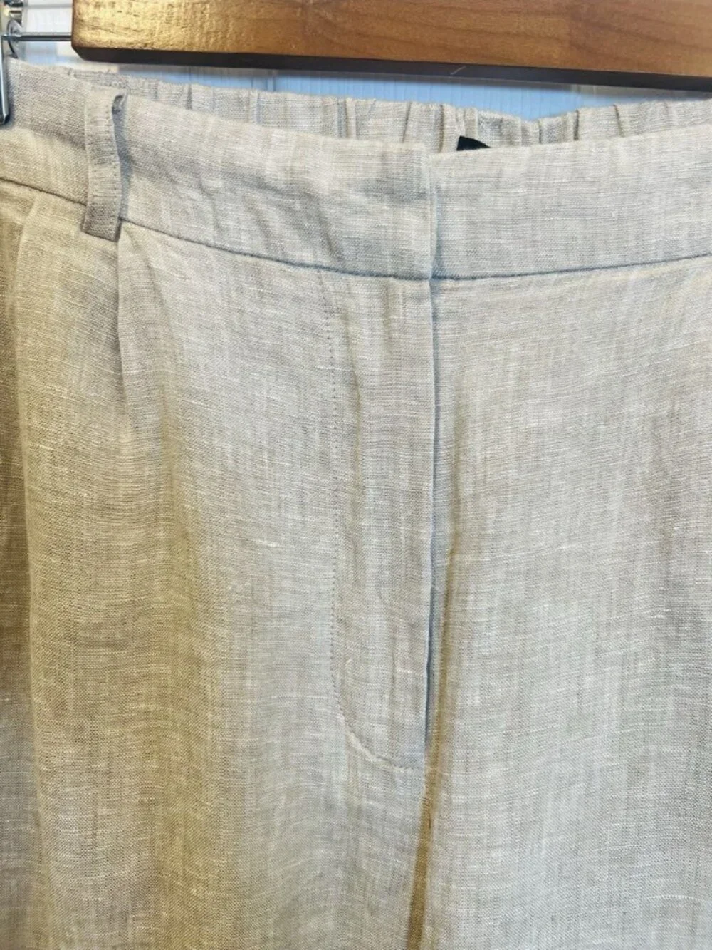 Quince 100% European Linen Pleated Trousers Size 14 Flax High Rise Pants Lined